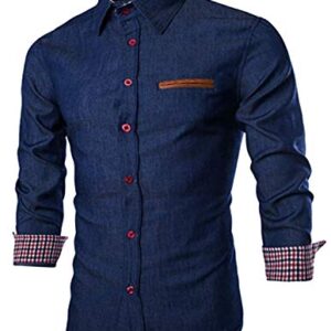 Coofandy Men's Casual Dress Shirt Button Down Shirts, Type 01 - Dark Blue, Medium