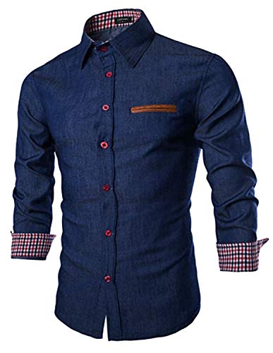 Coofandy Men's Casual Dress Shirt Button Down Shirts, Type 01 - Dark Blue, Medium