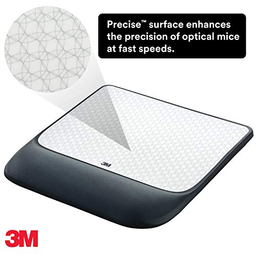 3M Precise Mouse Pad with Gel Wrist Rest, Soothing 3M Gel Technology and Satin Smooth Cover for All Day Comfort, Optical Mouse Performance and Battery Saving Design (MW85B), Extended, Black