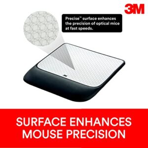 3M Precise Mouse Pad with Gel Wrist Rest, Soothing 3M Gel Technology and Satin Smooth Cover for All Day Comfort, Optical Mouse Performance and Battery Saving Design (MW85B), Extended, Black