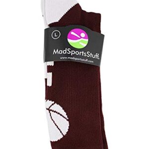 MadSportsStuff Basketball Logo Athletic Crew Socks, Small - Maroon/White