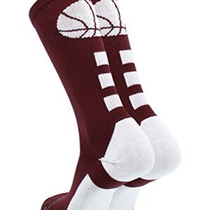 MadSportsStuff Basketball Logo Athletic Crew Socks, Small - Maroon/White