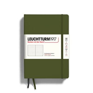 leuchtturm1917 - notebook hardcover medium a5-251 numbered pages for writing and journaling (army, dotted)