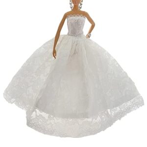 Peregrine White Floral Chapel Train Soft Tulle Wedding Dress with Lace for 11.5 inches Dolls