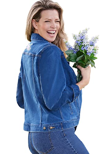 Woman Within Women's Plus Size Stretch Denim Jacket - 20 W, Medium Stonewash Blue