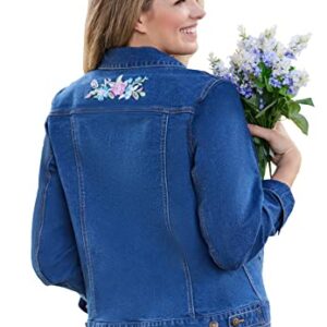 Woman Within Women's Plus Size Stretch Denim Jacket - 20 W, Medium Stonewash Blue