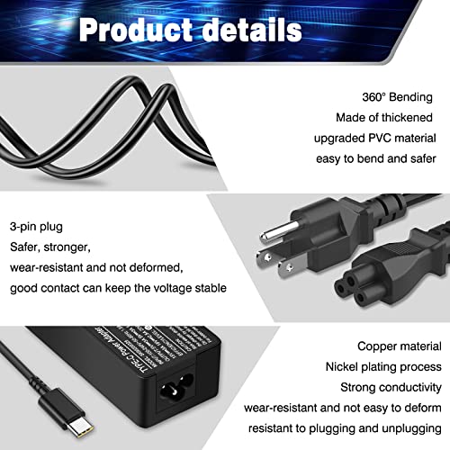 BAJ 65W 45W USB C Laptop Power Adapter Charger for Lenovo Chromebook 100e 300e 500e C330 S330 Series,Yoga C930 C940 C740 S730 730 730S 910 920 13 IdeaPad 730s Power Supply