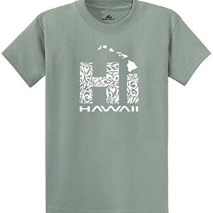 Joe's USA Koloa Surf Hawaiian Islands Tribal Hi Shirt-3XL-StoneGreen/w