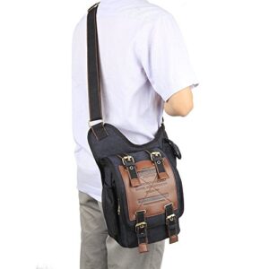 Mens Vintage Canvas Shoulder Military Messenger Bag Military Chest Bag Great Birthday Gift for Families and Friends (Canvas Black)