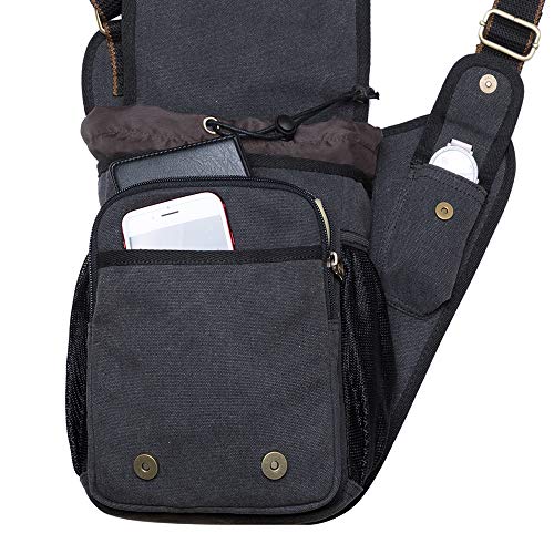 Mens Vintage Canvas Shoulder Military Messenger Bag Military Chest Bag Great Birthday Gift for Families and Friends (Canvas Black)