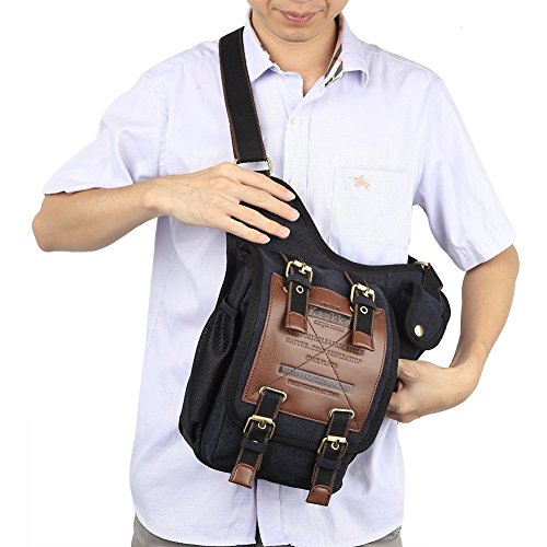 Mens Vintage Canvas Shoulder Military Messenger Bag Military Chest Bag Great Birthday Gift for Families and Friends (Canvas Black)