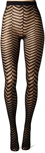 Music Legs Women's Zig Zag Waves Spandex Pantyhose, Black, One Size