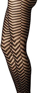 Music Legs Women's Zig Zag Waves Spandex Pantyhose, Black, One Size