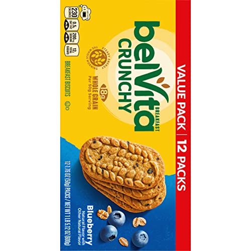 belVita Blueberry Breakfast Biscuits, Value Pack, 12 Packs (4 Biscuits Per Pack)