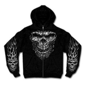 hot leathers mens motorcycle gmz4237 shredder skull black hoodie, black, large