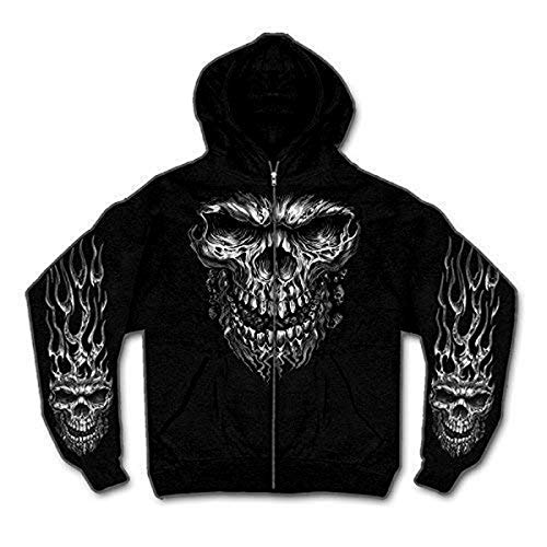 Hot Leathers mens Motorcycle GMZ4237 Shredder Skull Black Hoodie, Black, Large