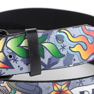 boxed-gifts Men's Assorted Graphic Printed Buckle Belts (Medium, Death or Glory)