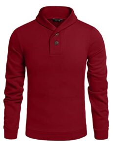 coofandy men's casual shawl collar sweater long sleeve pullover wine red l wine red large