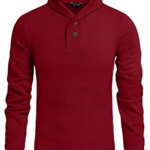 COOFANDY Men's Casual Shawl Collar Sweater Long Sleeve Pullover Wine Red L Wine Red Large