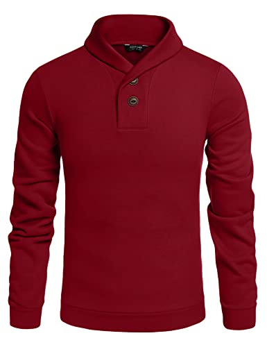 COOFANDY Men's Casual Shawl Collar Sweater Long Sleeve Pullover Wine Red L Wine Red Large