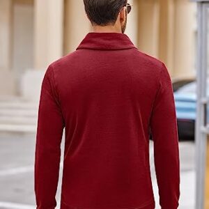 COOFANDY Men's Casual Shawl Collar Sweater Long Sleeve Pullover Wine Red L Wine Red Large