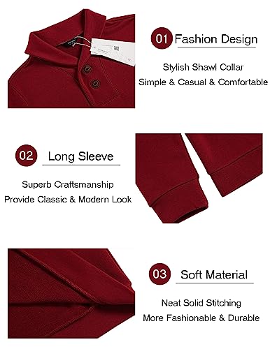 COOFANDY Men's Casual Shawl Collar Sweater Long Sleeve Pullover Wine Red L Wine Red Large