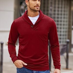 COOFANDY Men's Casual Shawl Collar Sweater Long Sleeve Pullover Wine Red L Wine Red Large