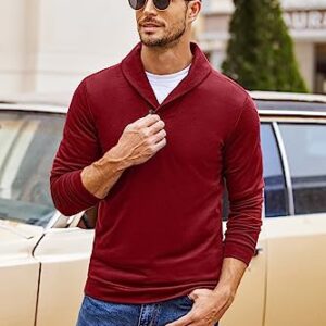 COOFANDY Men's Casual Shawl Collar Sweater Long Sleeve Pullover Wine Red L Wine Red Large