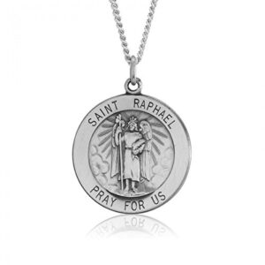 saint raphael 22mm sterling silver pendant–guardian angels–blind people–apothecaries–nightmares – nurses – pharmacists - travelers - youth active