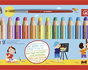 STABILO Multi-Talented Pencil woody 3 in 1 - Pack of 18 - Assorted Colours with Sharpener and Paint Brush