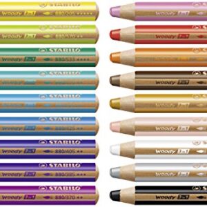 STABILO Multi-Talented Pencil woody 3 in 1 - Pack of 18 - Assorted Colours with Sharpener and Paint Brush