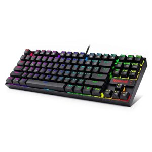 redragon k552 mechanical gaming keyboard rgb led backlit wired with anti-dust proof switches for windows pc (black, 87 key blue switches)
