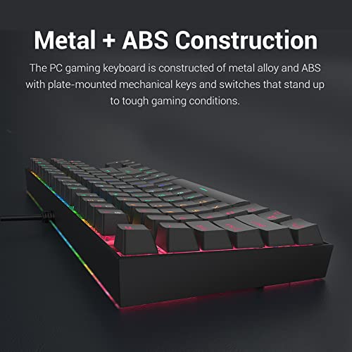 Redragon K552 Mechanical Gaming Keyboard RGB LED Backlit Wired with Anti-Dust Proof Switches for Windows PC (Black, 87 Key Blue Switches)