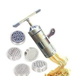 Newcreativetop Stainless Steel Manual Noodles Press Machine Pasta Maker with 5 Noodle Mould