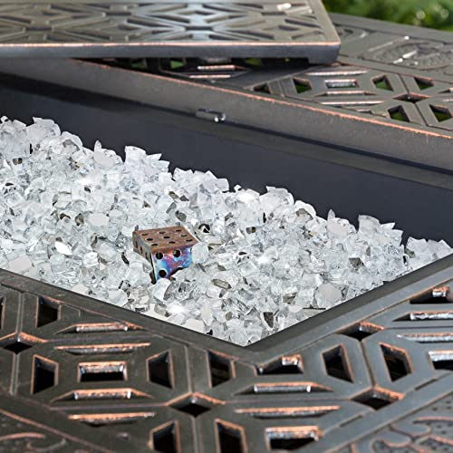 Onlyfire 10 pounds Fire Glass for Propane Fire Pit and Gas Fireplace, 1/4 Inch Reflective Firepit Glass Rocks for Fire Pit Table and Fire Bowl, High Luster Platinum