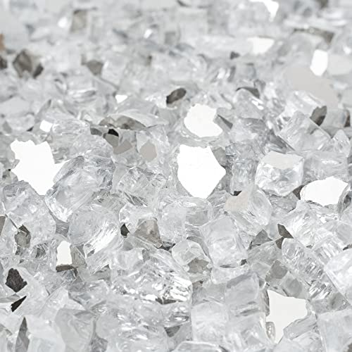 Onlyfire 10 pounds Fire Glass for Propane Fire Pit and Gas Fireplace, 1/4 Inch Reflective Firepit Glass Rocks for Fire Pit Table and Fire Bowl, High Luster Platinum