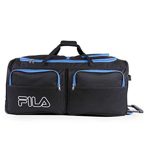 Fila 7-Pocket Large Rolling Duffel Bag, Black/Blue, One Size