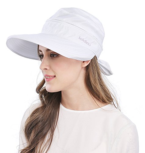 Wide Large Brim Sun Hat Summer UV Protection Thin Hat 2 in 1 Beach Sun Hat,White,One Size