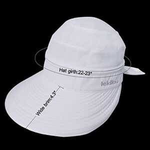 Wide Large Brim Sun Hat Summer UV Protection Thin Hat 2 in 1 Beach Sun Hat,White,One Size