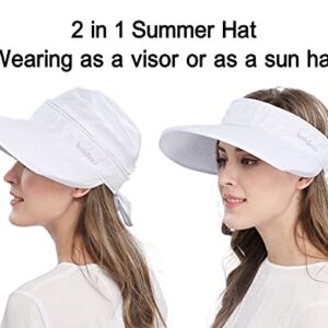 Wide Large Brim Sun Hat Summer UV Protection Thin Hat 2 in 1 Beach Sun Hat,White,One Size