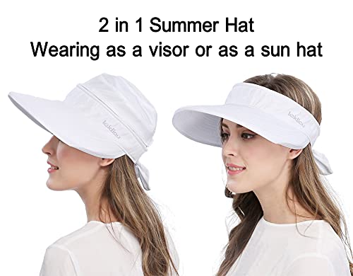 Wide Large Brim Sun Hat Summer UV Protection Thin Hat 2 in 1 Beach Sun Hat,White,One Size