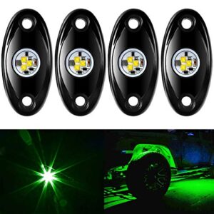 aukmak 4 pods led rock light kit for jeep atv suv offroad car truck boat underbody glow trail rig lamp underglow led neon lights waterproof -green