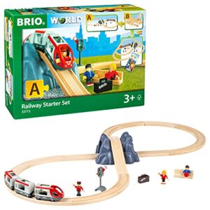 brio world - 33773 railway starter set | 26 piece toy train with accessories and wooden tracks for kids age 3 and up - green