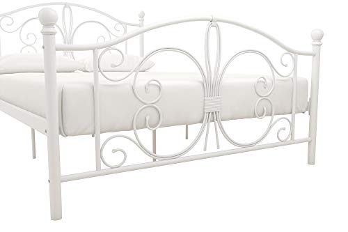 DHP Bombay Metal Platform Bed with Parisian Style Headboard and Footboard, Adjustable Base Height for Underbed Storage, No Box Spring Needed, Full, White