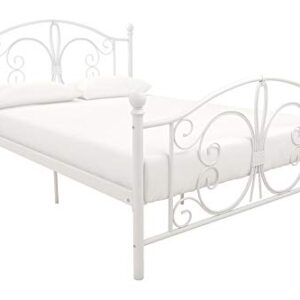 DHP Bombay Metal Platform Bed with Parisian Style Headboard and Footboard, Adjustable Base Height for Underbed Storage, No Box Spring Needed, Full, White