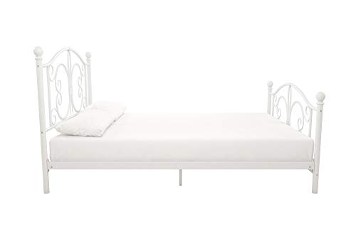 DHP Bombay Metal Platform Bed with Parisian Style Headboard and Footboard, Adjustable Base Height for Underbed Storage, No Box Spring Needed, Full, White