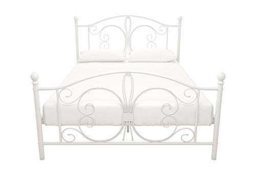 DHP Bombay Metal Platform Bed with Parisian Style Headboard and Footboard, Adjustable Base Height for Underbed Storage, No Box Spring Needed, Full, White