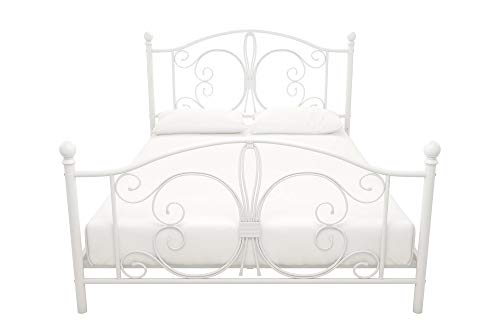 DHP Bombay Metal Platform Bed with Parisian Style Headboard and Footboard, Adjustable Base Height for Underbed Storage, No Box Spring Needed, Full, White