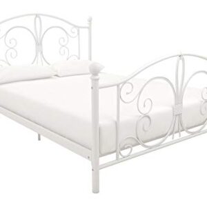 DHP Bombay Metal Platform Bed with Parisian Style Headboard and Footboard, Adjustable Base Height for Underbed Storage, No Box Spring Needed, Full, White