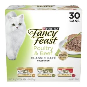fancy feast poultry and beef feast classic pate collection grain free wet cat food variety pack - (30) 3 oz. cans